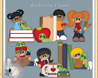 Bookworm Clipart, Reading, School Kids