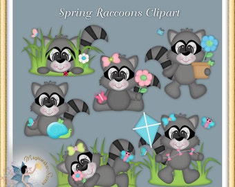 Spring Raccoons Clipart