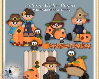 Autumn Raggedy Clipart Happy Fall Scarecrows | Etsy
