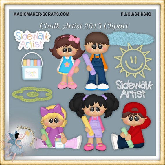 Schule Und Spielen Clipart Kreide Kunstler Kinder Etsy
