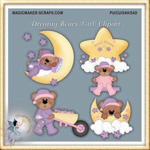 Baby Clipart, Teddy Bear, Digital Scrapbook, Commercial Use, Dreamy Bears Girl Clipart