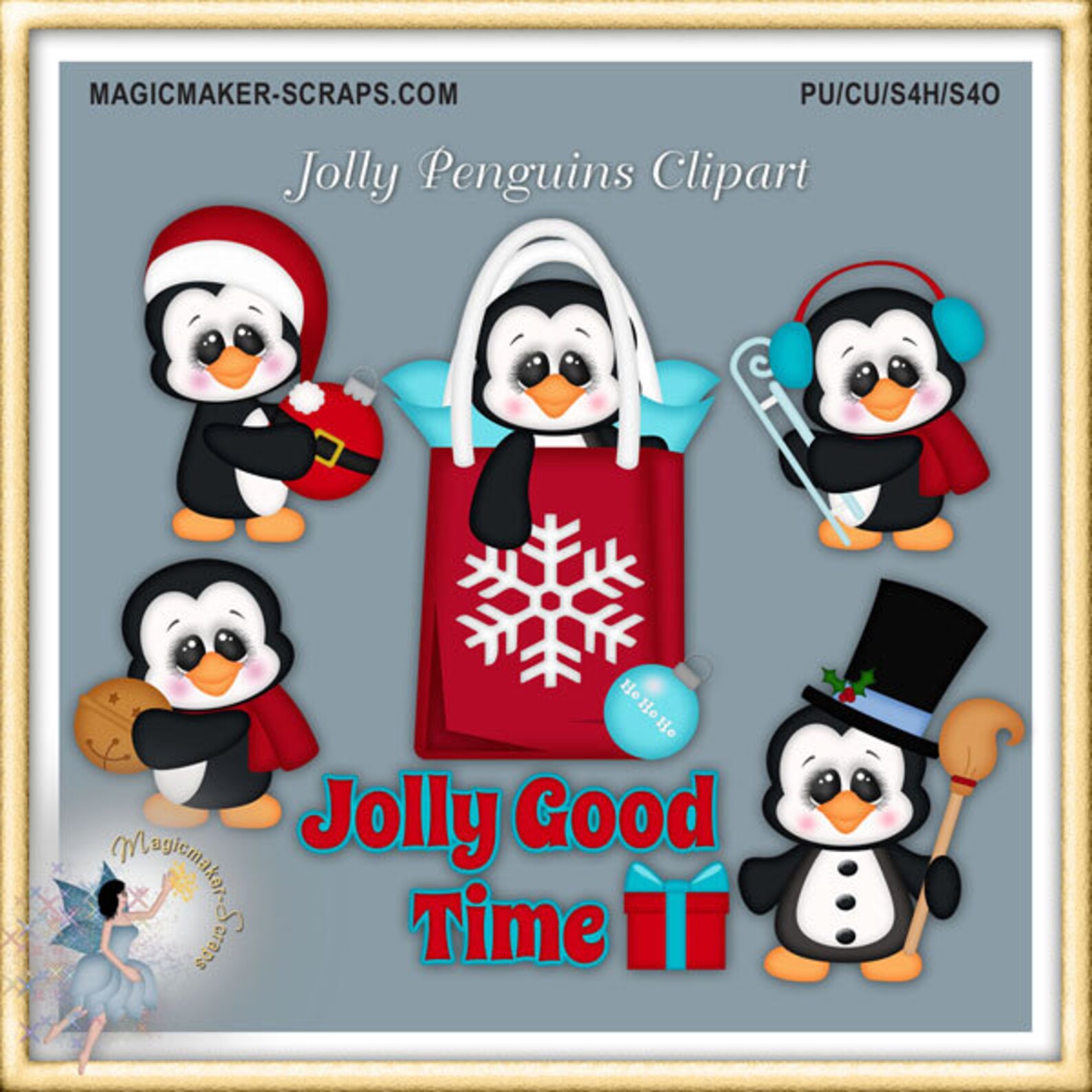 Jolly Christmas Penguin Clipart - Etsy