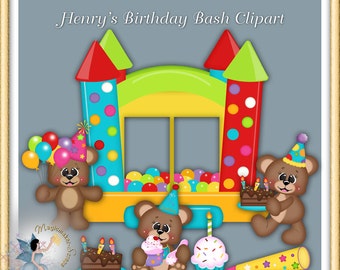 Birthday Clipart Teddy Bears Digital Scrapbook Commercial Use Elements