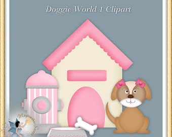 Dog Clipart, Doghouse, Animal, Pets, Commercial Use Digital Scrapbook.