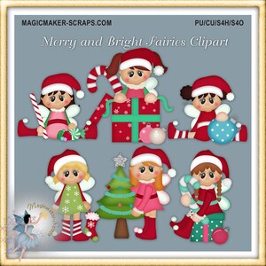 Christmas Clipart, Holiday, Merry and Bright Fairies