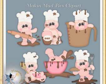 Baking Pig Clipart, Making Mud Pie