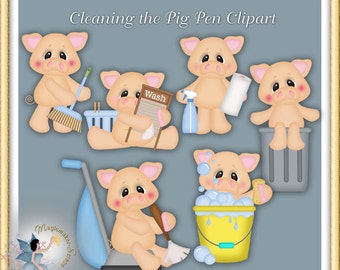 Household Clipart, Cleaning the Pig Pen