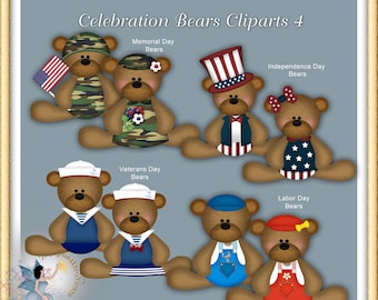 Holiday Clipart, Independence Day, Labor Day, Memorial Day, Veterans Day, Teddy Bear, Celebration Bears 4