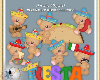 Fiesta Clipart, Cinco de Mayo, Teddy Bear, Marshmallow and Honey