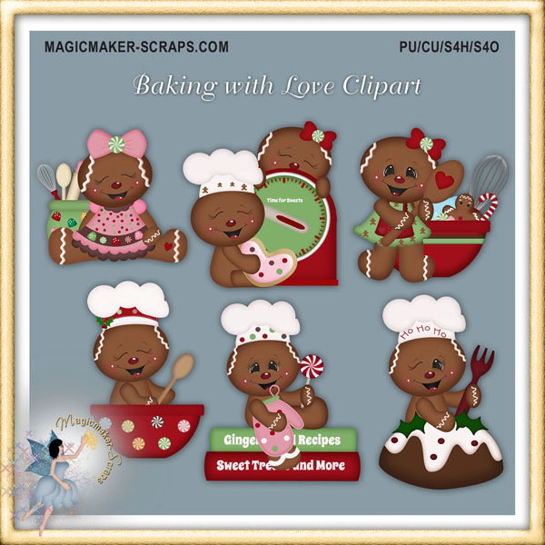 Christmas Clipart, Holiday Gingerbread Cookies Baking with Love image 1