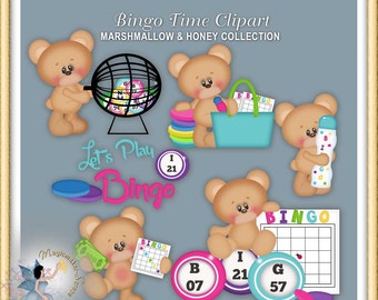 Bingo Time Clipart, Teddy Bear, Marshmallow and Honey