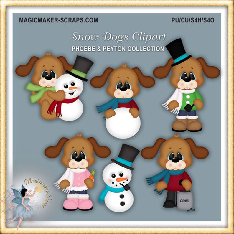 Winter Clipart Dog and Snowman Snow Dogs Etsy