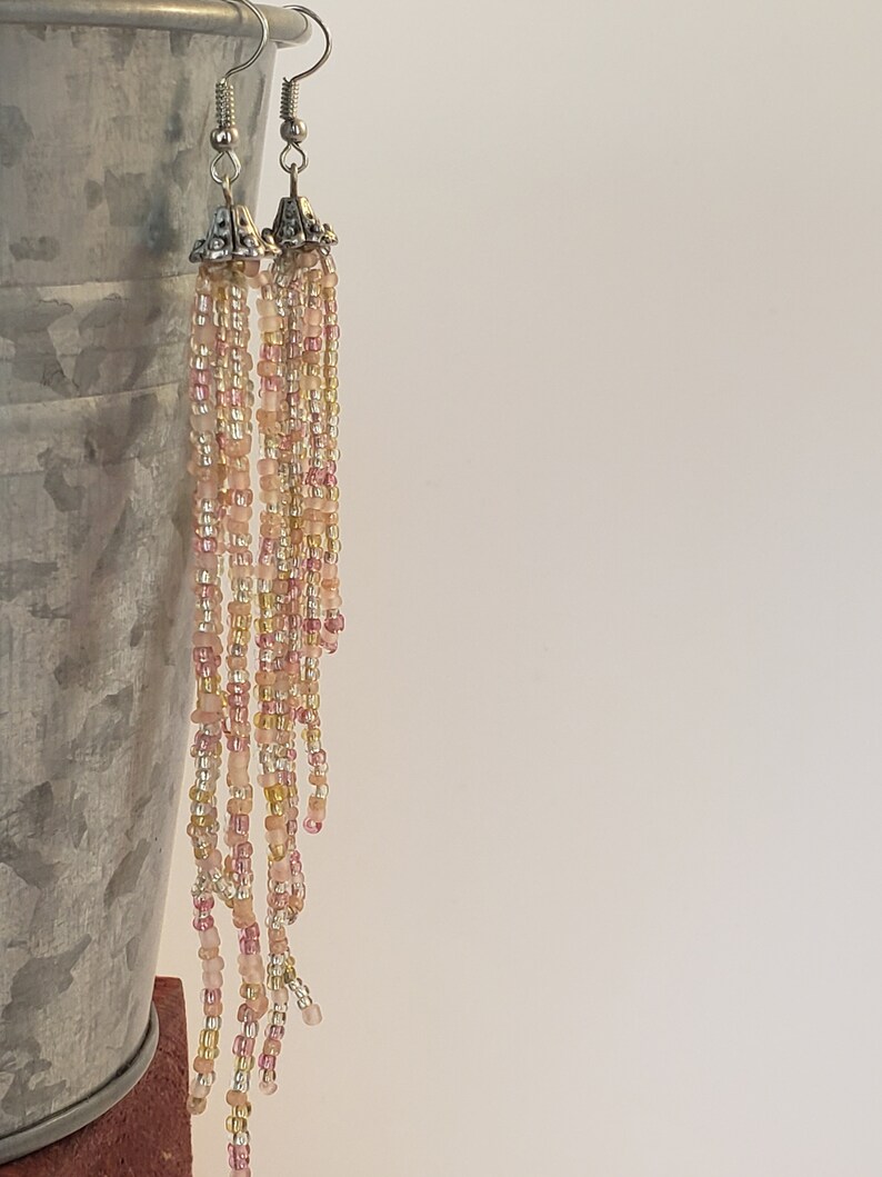 Seed bead tassel earrings Gift for her Long Tassel Earrings Handmade