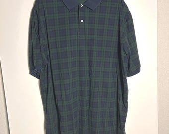 Vintage 90s Polo Ralph Lauren 2XLT Tall Blue Green Plaid Short Sleeve Polo Shirt