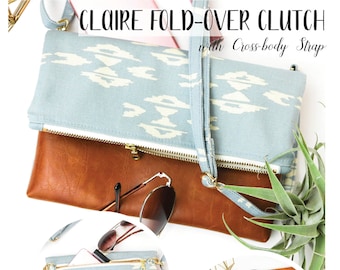 PDF Pattern: Claire Fold-over Clutch with Cross-body Strap - DIY - PDF Downloadable Sewing Pattern Only