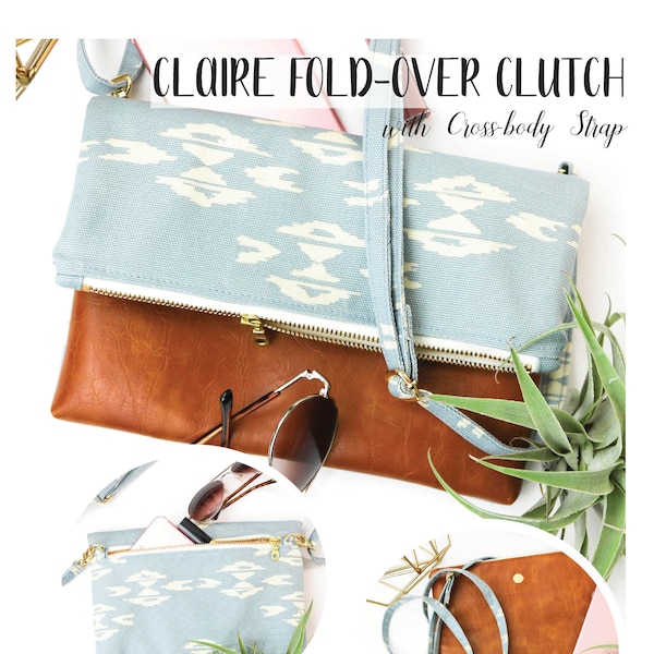 PDF Pattern: Claire Fold-over Clutch with Cross-body Strap - DIY - PDF Downloadable Sewing Pattern Only