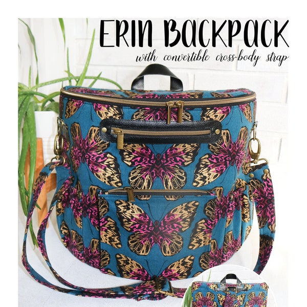 Erin Backpack Digital PDF Sewing Pattern by Love You Sew - Convertible to Over-the-Shoulder / Cross-body bag - DIY - Home Sewing