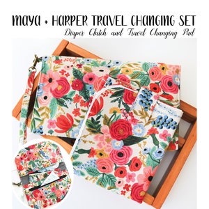 Juego de cambiador de pañales de viaje Maya and Harper - Patrón de costura digital DIY - Cartera para pañales y cambiador de pañales de viaje