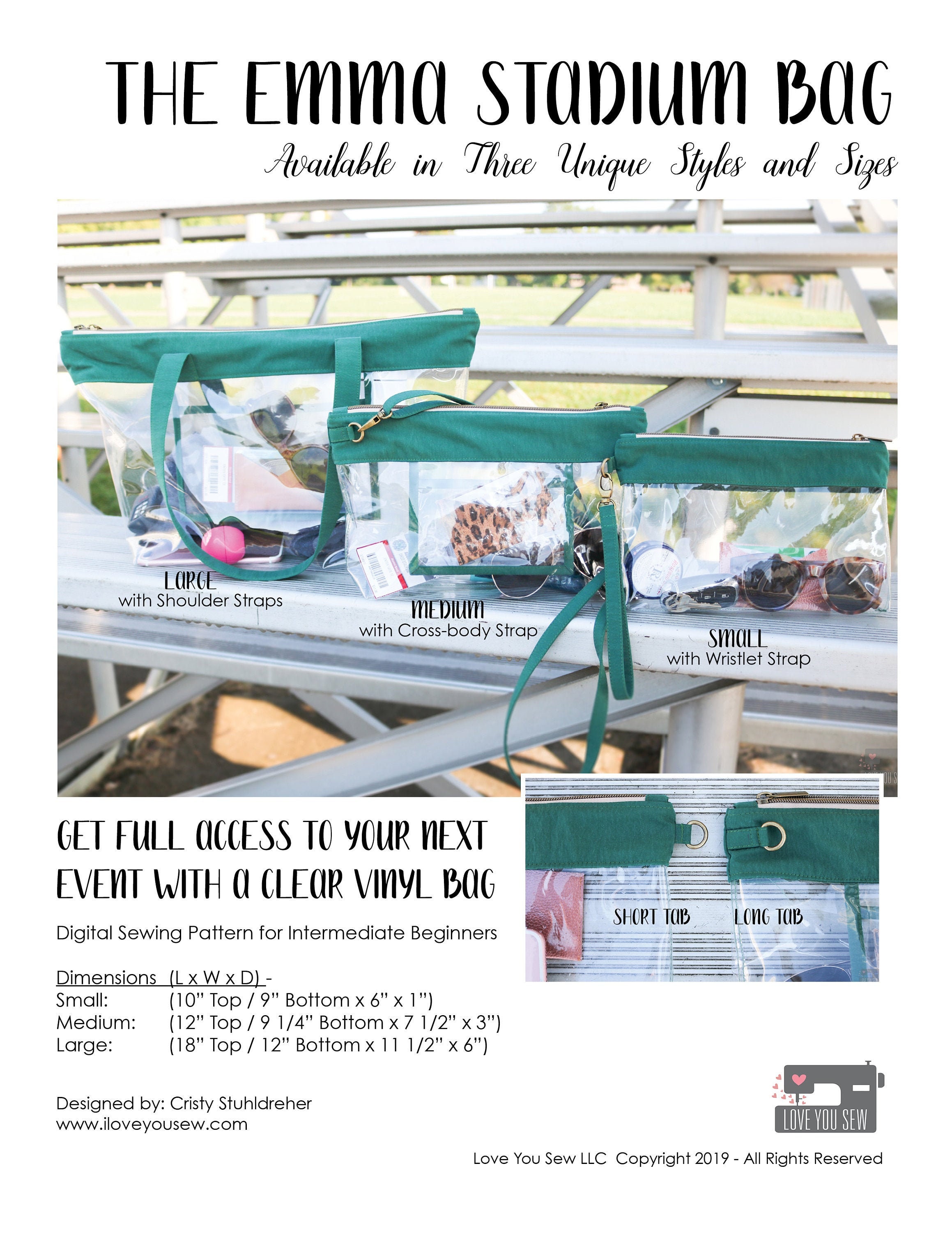 Emma Stadium Bag - Digital Sewing Pattern - PDF Bag Pattern - Print at home - Sew at home