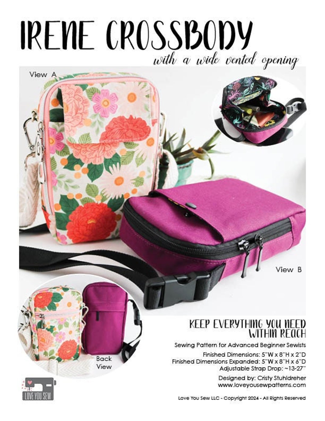 Irene Crossbody Digital Bag Pattern - PDF, SVG, Projector and Copyshop ...