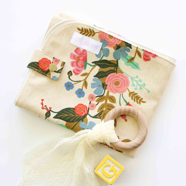 Portable Travel Diaper Changing Pad / Mat -Rifle Paper Co English Garden Natural floral Canvas - Baby Gift- Diaper Bag - Baby Shower - Girl