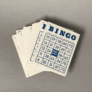 Cartes de bingo, cartes de bingo vintage, cartes de bingo bleu & blanc, pièces de jeu, pièces de remplacement jeu, fournitures d’artisanat, cartes à puce planche, rétro