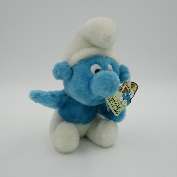 Small Stuffed Smurf, plush smurf, little smurf, small stuffed smurf,  Vintage Peyo toy, vintage blue toy, retro toy, vintage collectible