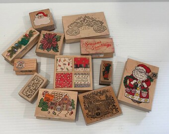 Christmas Scrapbook Stamps, set of Christmas stamp, lot of Christmas stamps, Santa stamp, holiday stamps, angel scrapbook stamps, supplies