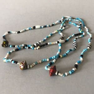 Blue beaded necklace, vintage bead necklace, multi color beaded necklace, choker necklace, women&#39;s necklace, unique necklace, gift for her