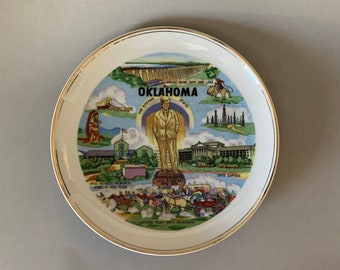 Oklahoma Souvenir plate, US State souvenir plate, Oklahoma gift, retro gift, The Sooner State plate, vintage souvenir plate, retro souvenir