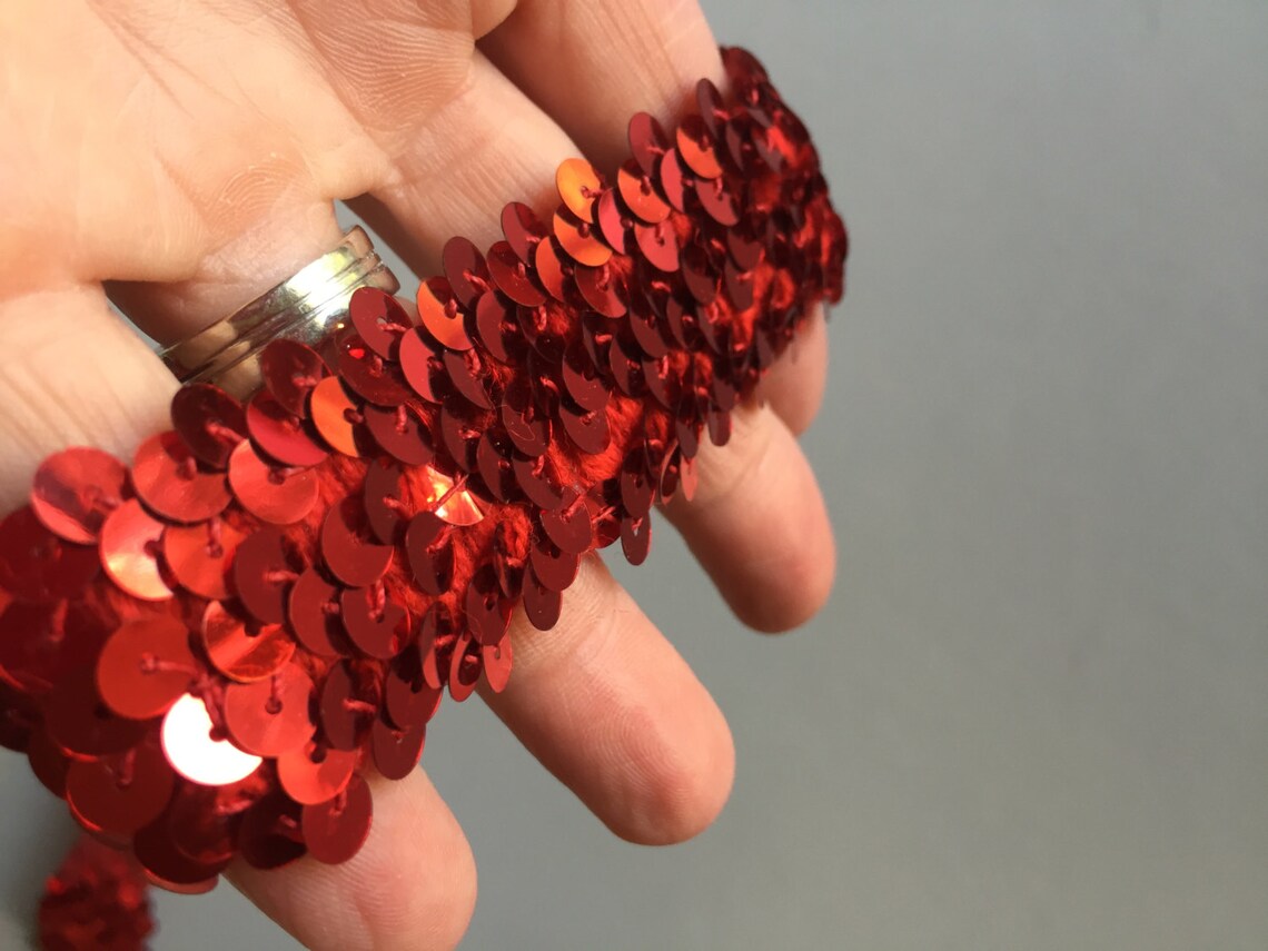 RED SEQUIN TRIM Bright Red Costume Trim Stretchy Sequin Etsy