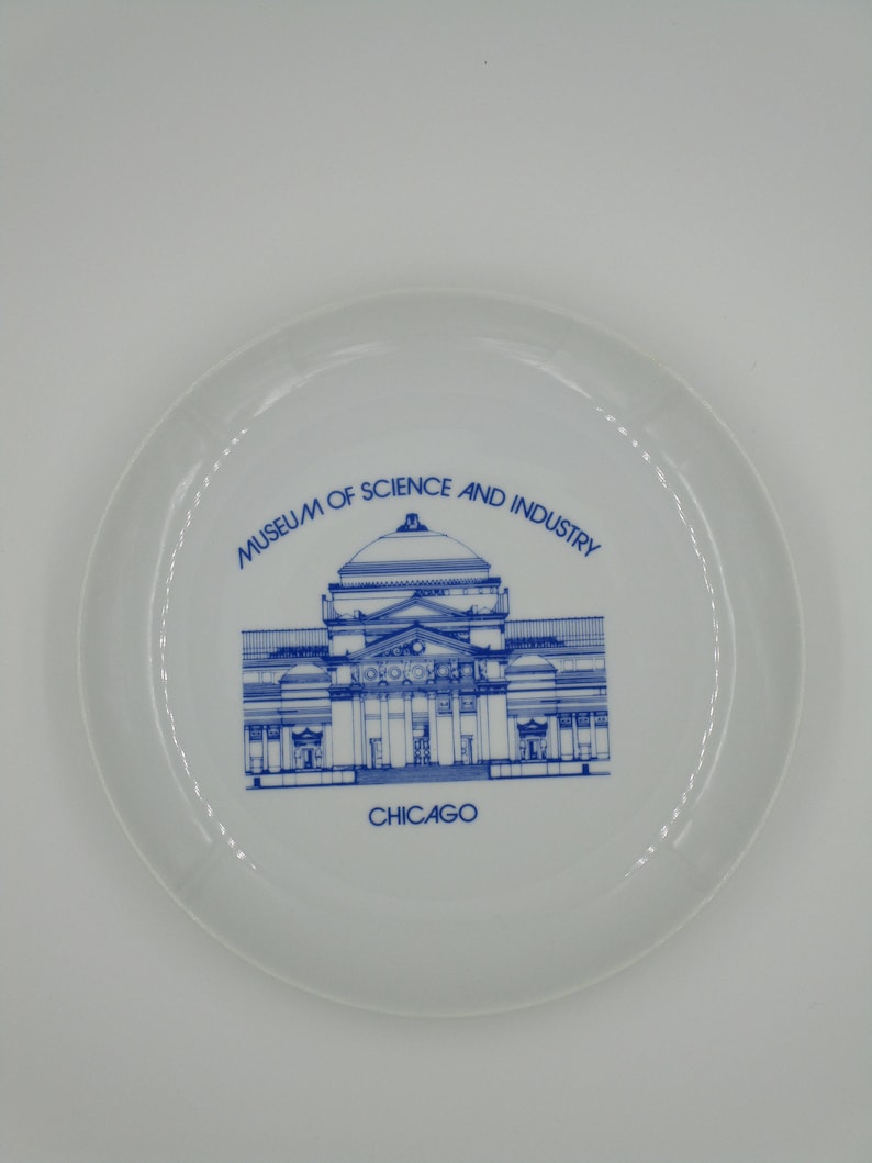 keepsake plate Chicago souvenir plate retro souvenir vintage souvenir plate museum plate Museum of Science and Industry Chicago plate