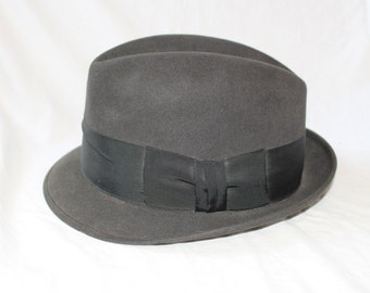 MEN'S STETSON HAT, Black men's hat, black suede hat, black hat with ribbon, black men's fedora, vintage men's clothing, black hat with brim