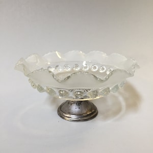 GLASS CANDY DISH, vintage glass bowl, glass footed bowl, glass and silver bowl, small nut dish, decorative glass bowl, vintage home decor