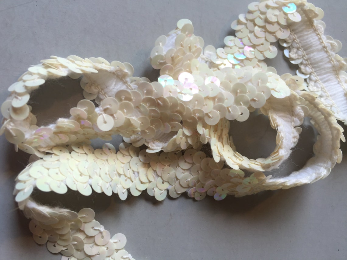 WHITE SEQUIN TRIM Shimmery Trim Stretchy Sequin Trim Narrow Etsy