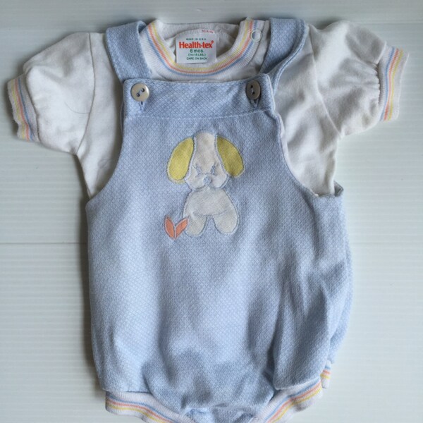 BABY BOY ROMPER, Vintage white and blue Health-tex outfit, short sleeve baby romper,vintage boy's clothes, baby boy's clothes, baby boy gift