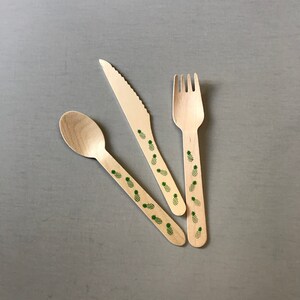 BALSA WOOD Utensils, tropical utensils, fork with pineapple, Vintage wood fork, eco friendly fork, disposable fork, party fork, wood cutlery