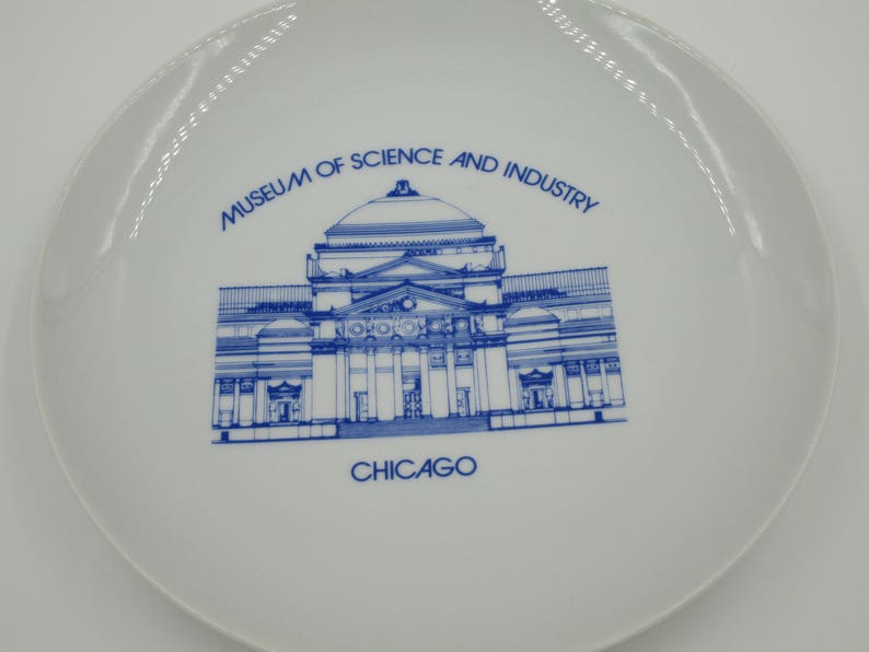 keepsake plate Chicago souvenir plate retro souvenir vintage souvenir plate museum plate Museum of Science and Industry Chicago plate