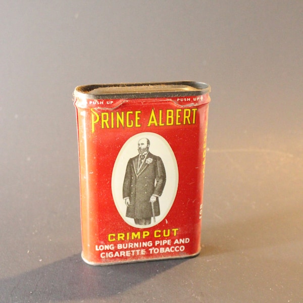 PRINCE ALBERT TOBACCO Tin,Vintage tobacco tin,vintage Prince Albert tin,vintage decorative tin,metal tin,tobacciana tin,Crimp Cut tobacco