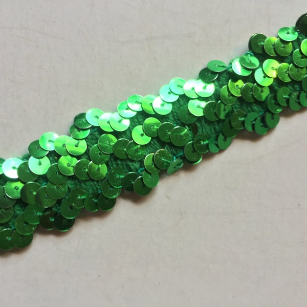 GREEN SEQUIN TRIM, emerald green trim, stretchy sequin trim, narrow sequin trim, bright green sequin trim, costume trim, sew in trim, supply