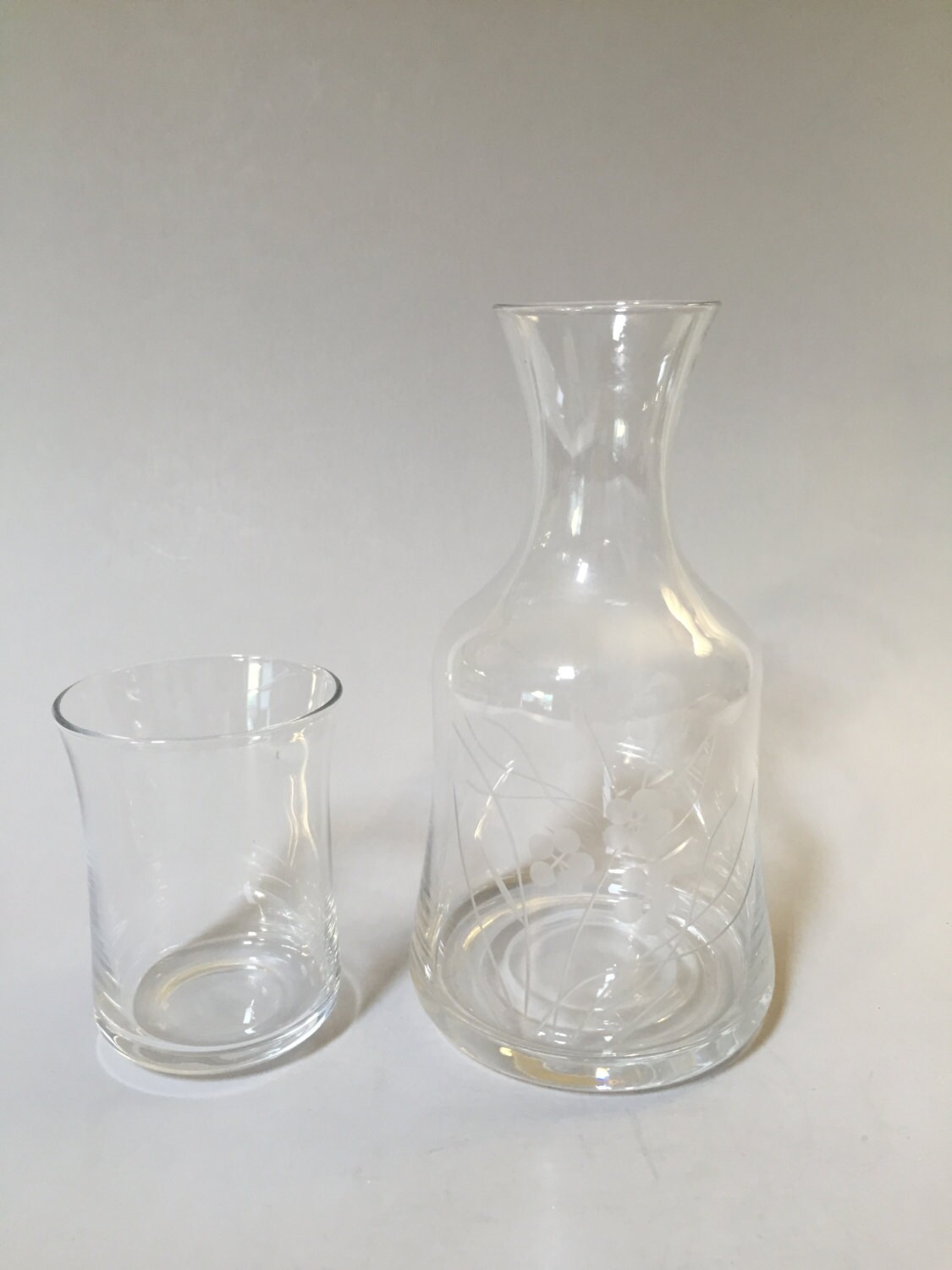BEDSIDE WATER CARAFE Vintage glass carafe with cup Vintage Etsy