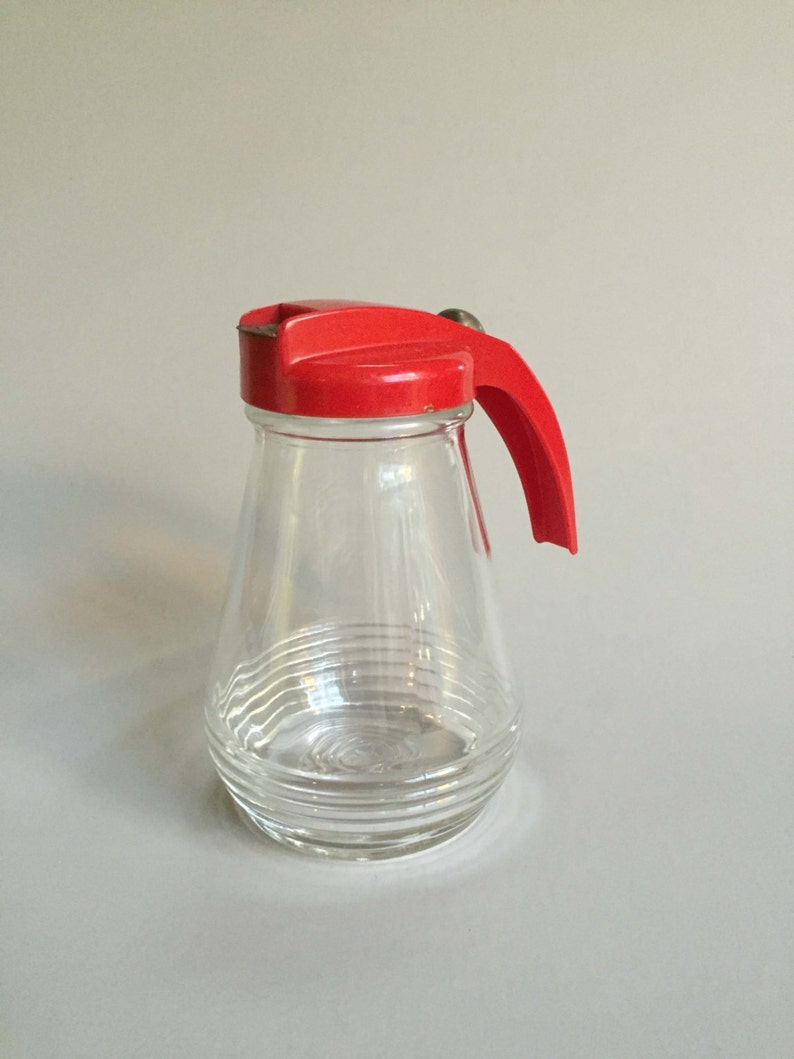 SYRUP PITCHER with Red Lid Vintage Syrup pitcher honey Etsy