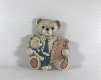 TEDDY BEAR WALL Hanging, wall hanging for child, vintage bear wall hanging, sculpted wall hanging, vintage wall plaque, baby room decor