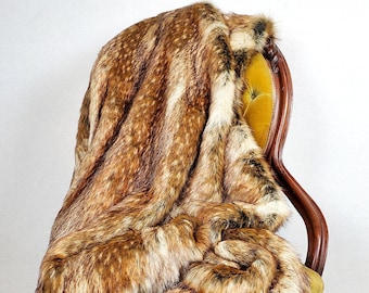 Luxe Faux Fur Throw Blanket, Luxury Realistic Animal Fur Blanket, Vegan Fur Throw