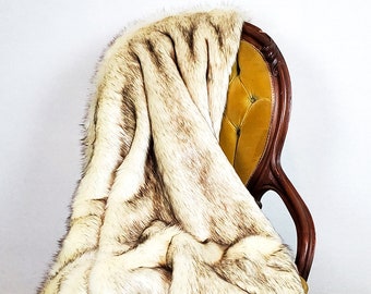 Luxe Faux Fur Throw Blanket, Luxury Realistic Animal Fur Blanket, Vegan Fur Throw