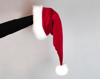 Extra Long Red Velvet Luxe Santa Hat, Luxury Velvet and Faux Fur Santa Hat, Christmas Santa Hat