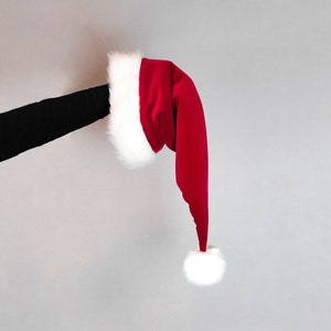 Extra Long Red Velvet Luxe Santa Hat, Luxury Velvet and Faux Fur Santa Hat, Christmas Santa Hat