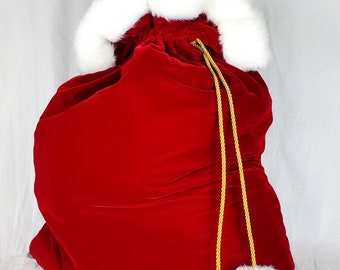 Red Velvet Large Christmas Santa Sack, Luxury Velvet and Faux Fur Christmas Santa Sack, Red Holiday Santa Bag