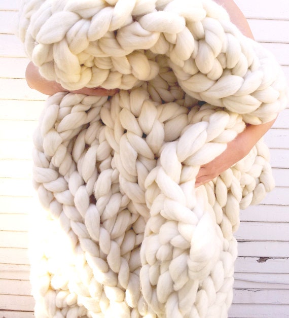 Huge Super Chunky Knit Vegan Braid Blanket 