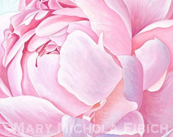 Peony 'Mrs. Frankin D. Roosevelt" by Mary Michola Fibich, Pale Pink Peony Print, Watercolor and Gouache Peony, Heirloom Flower, Shower Gift